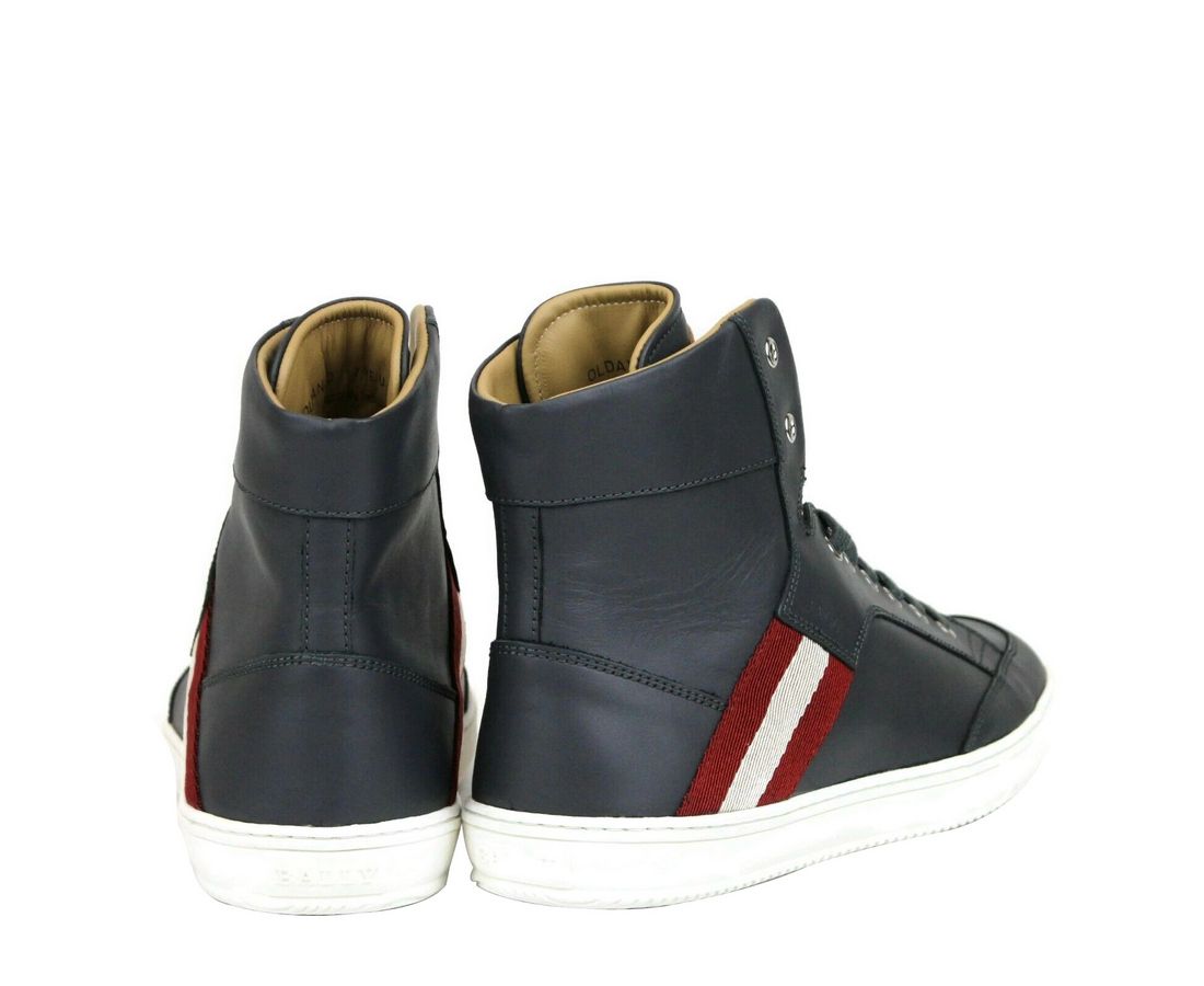 Bally Dark Grey Calf Leather Hi Top Sneaker With Red Beige - DEA STILOSA MILANO