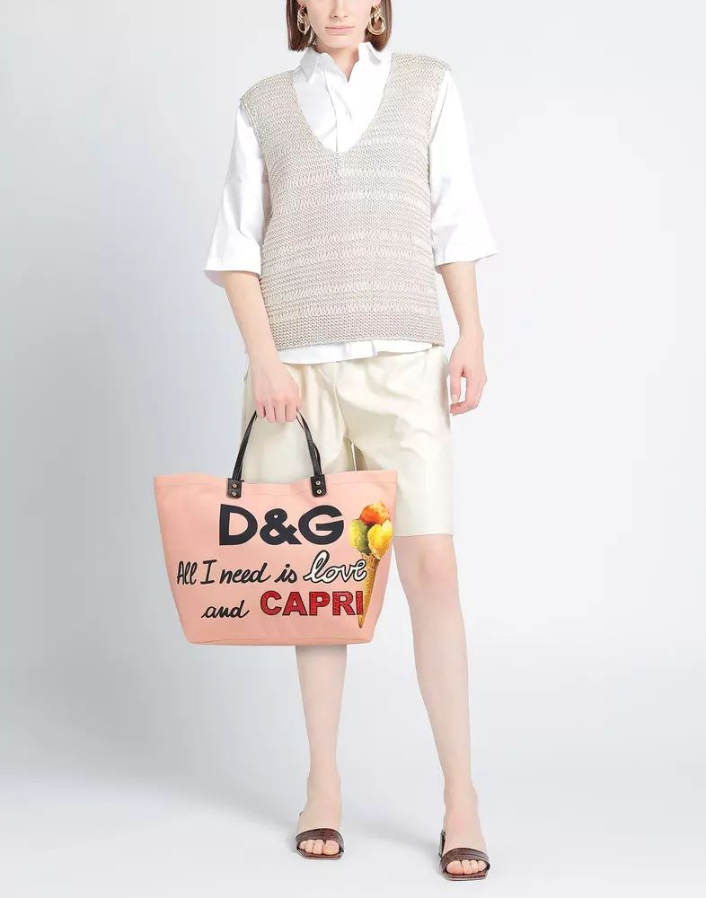 Dolce & Gabbana Chic Pink Cotton Shopper with Calfskin Accents - DEA STILOSA MILANO