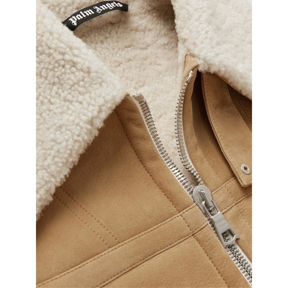 Palm Angels Beige Leather Jackets & Coat - DEA STILOSA MILANO