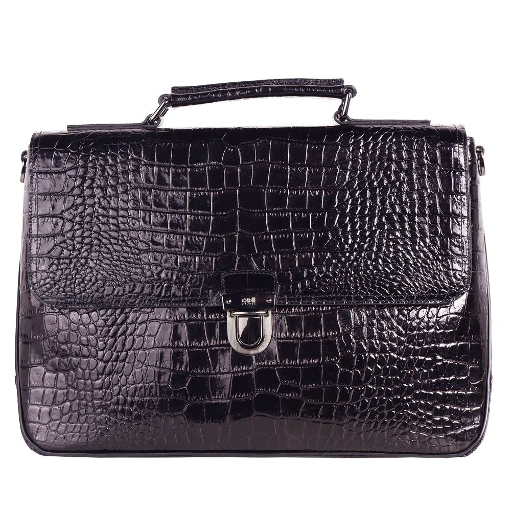 Cavalli Class Black Leather Di Calfskin Briefcase - DEA STILOSA MILANO