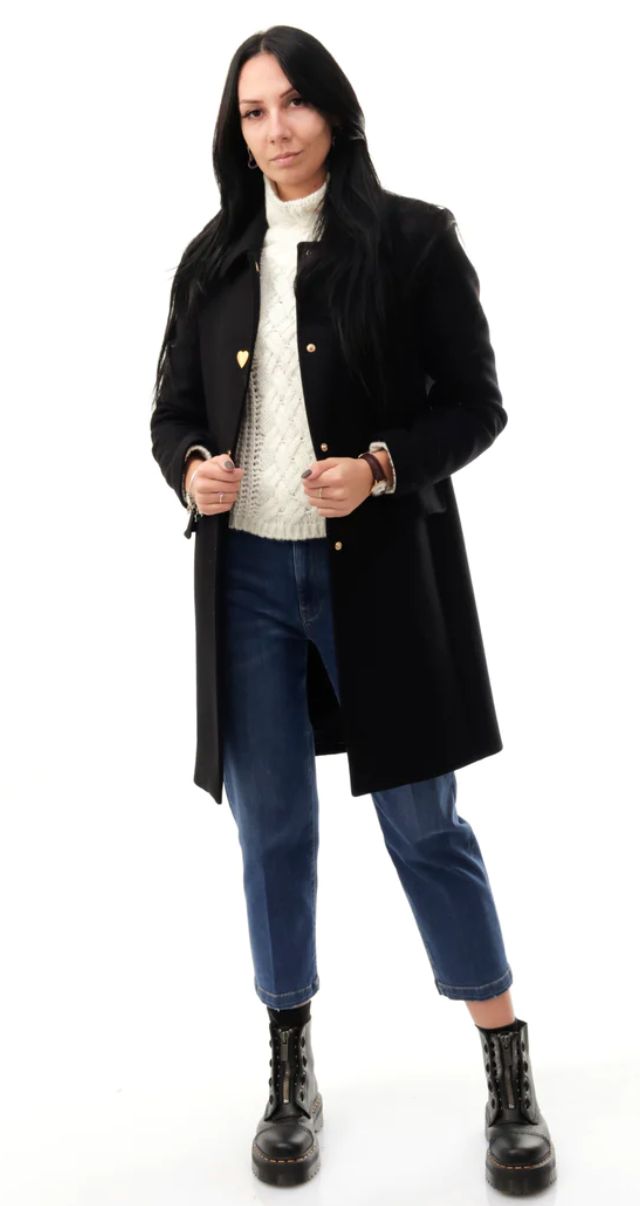 Love Moschino Elegant Black Wool Coat with Heart Buttons - DEA STILOSA MILANO