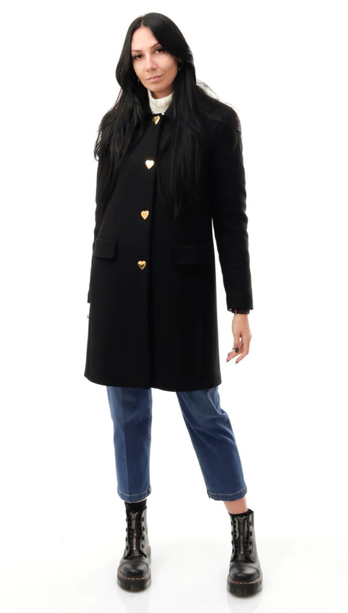 Love Moschino Elegant Black Wool Coat with Heart Buttons - DEA STILOSA MILANO