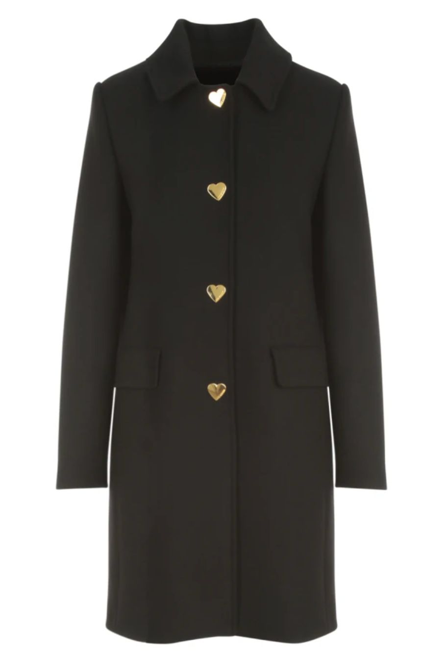 Love Moschino Elegant Black Wool Coat with Heart Buttons - DEA STILOSA MILANO