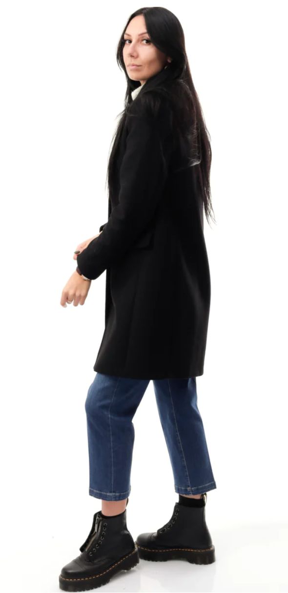Love Moschino Elegant Black Wool Coat with Heart Buttons - DEA STILOSA MILANO
