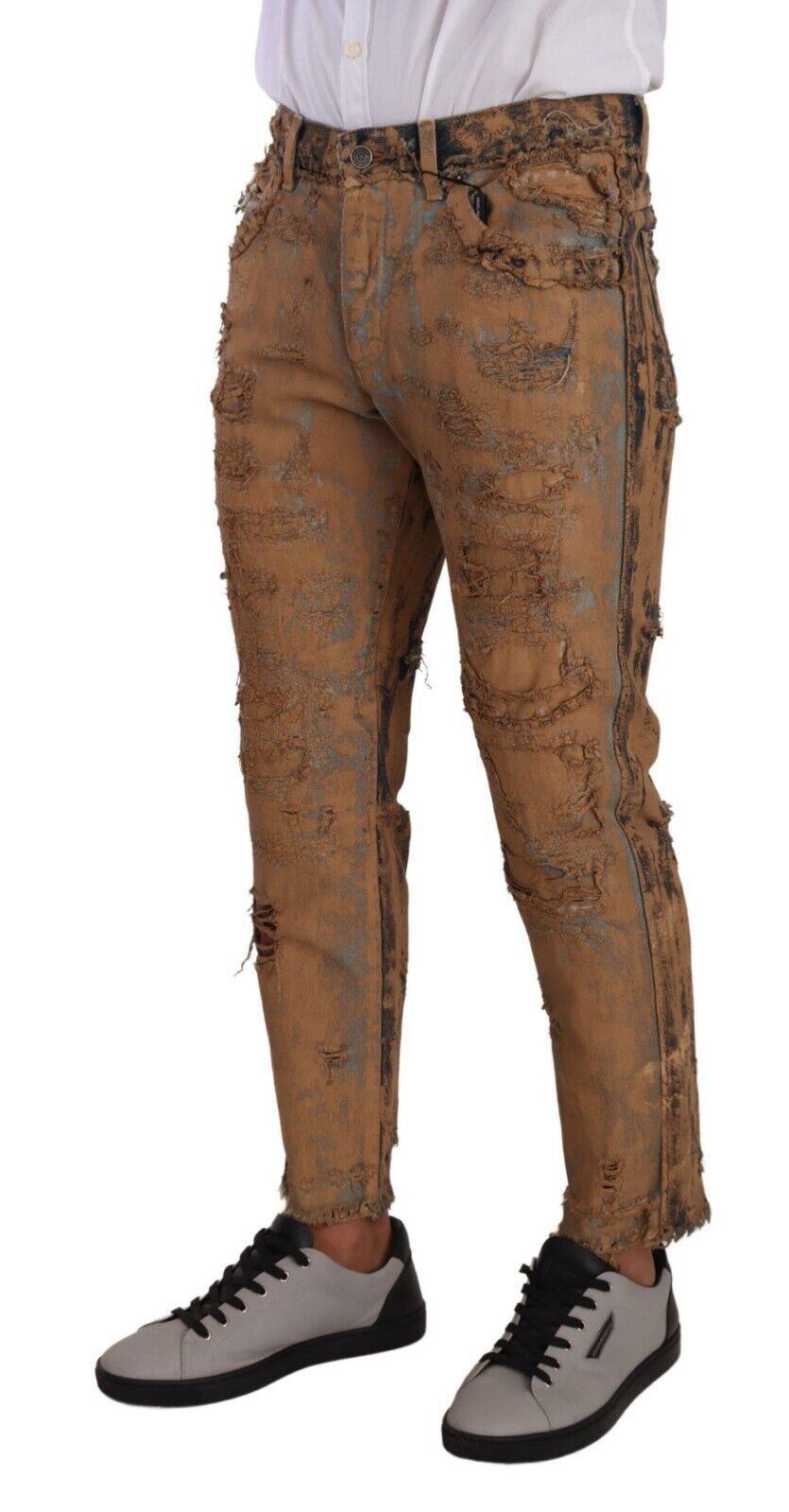 Dolce & Gabbana Brown Distressed Cotton Regular Denim Jeans - DEA STILOSA MILANO