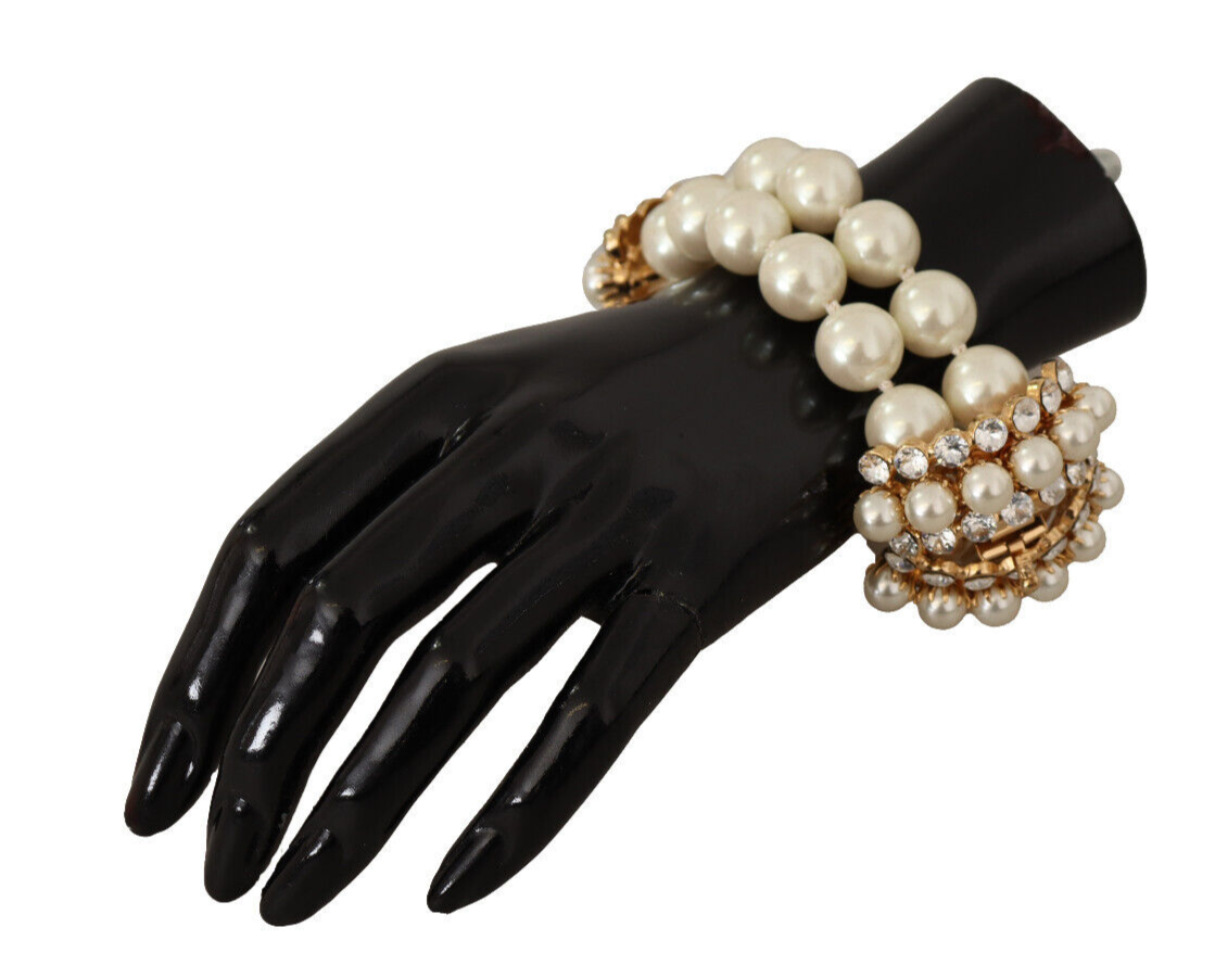Dolce & Gabbana White Faux Pearl Beads Translucent Crystals Bracelet - DEA STILOSA MILANO