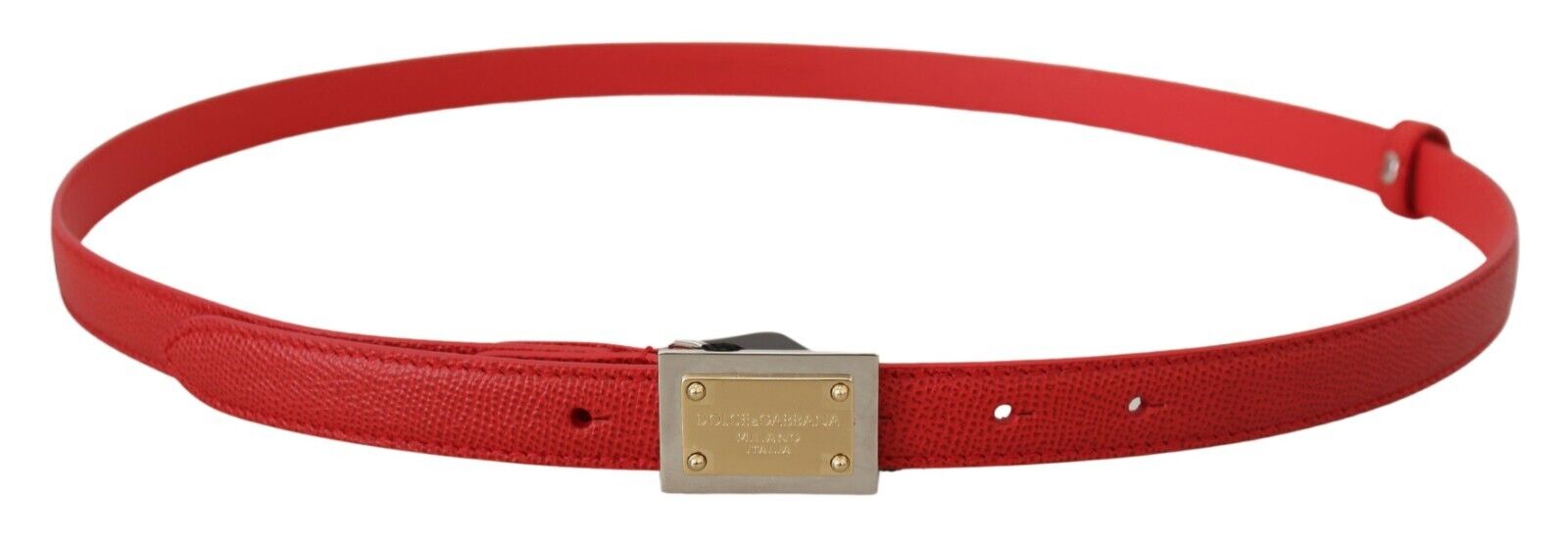 Dolce & Gabbana Red Leather Gold Engraved Metal Buckle Belt - DEA STILOSA MILANO