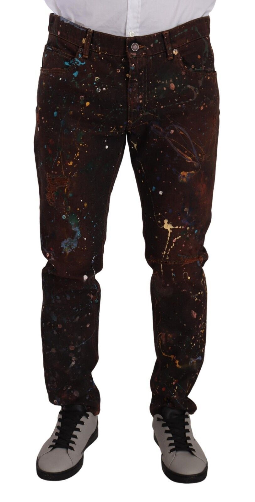 Dolce & Gabbana Brown Splash Color Cotton Regular Denim Jeans - DEA STILOSA MILANO