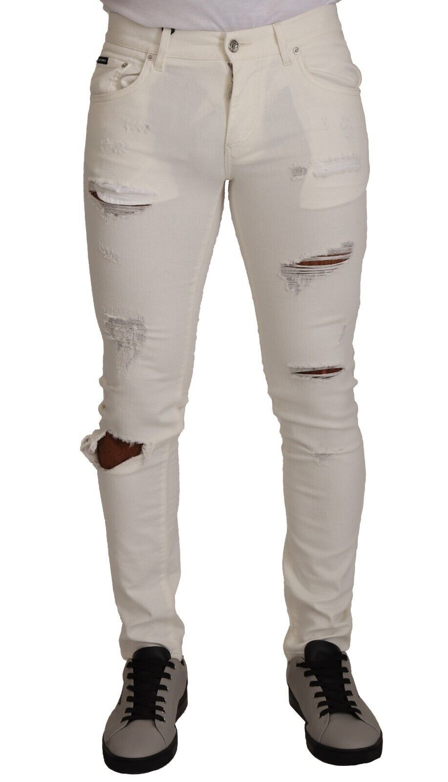 Dolce & Gabbana White Tattered Skinny Cotton Men Denim Jeans - DEA STILOSA MILANO