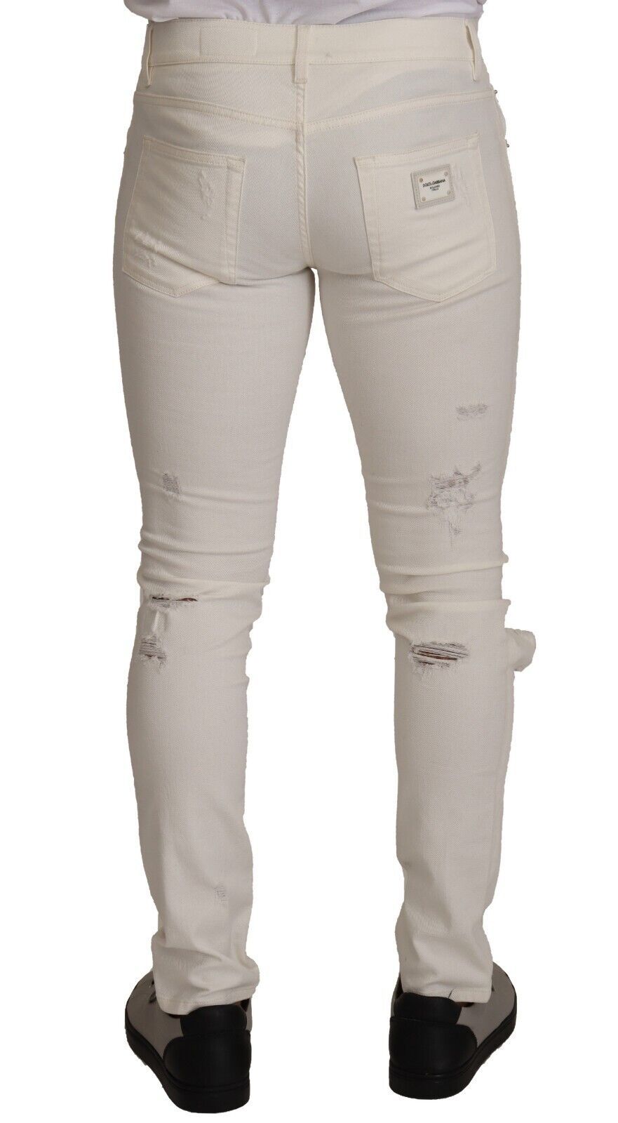 Dolce & Gabbana White Tattered Skinny Cotton Men Denim Jeans - DEA STILOSA MILANO