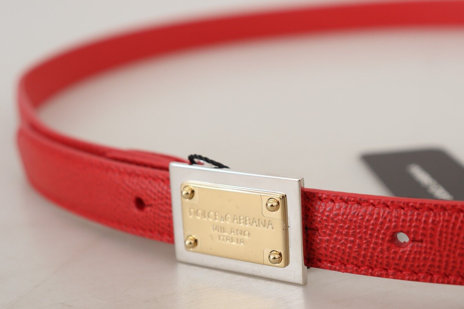 Dolce & Gabbana Red Leather Gold Engraved Metal Buckle Belt - DEA STILOSA MILANO