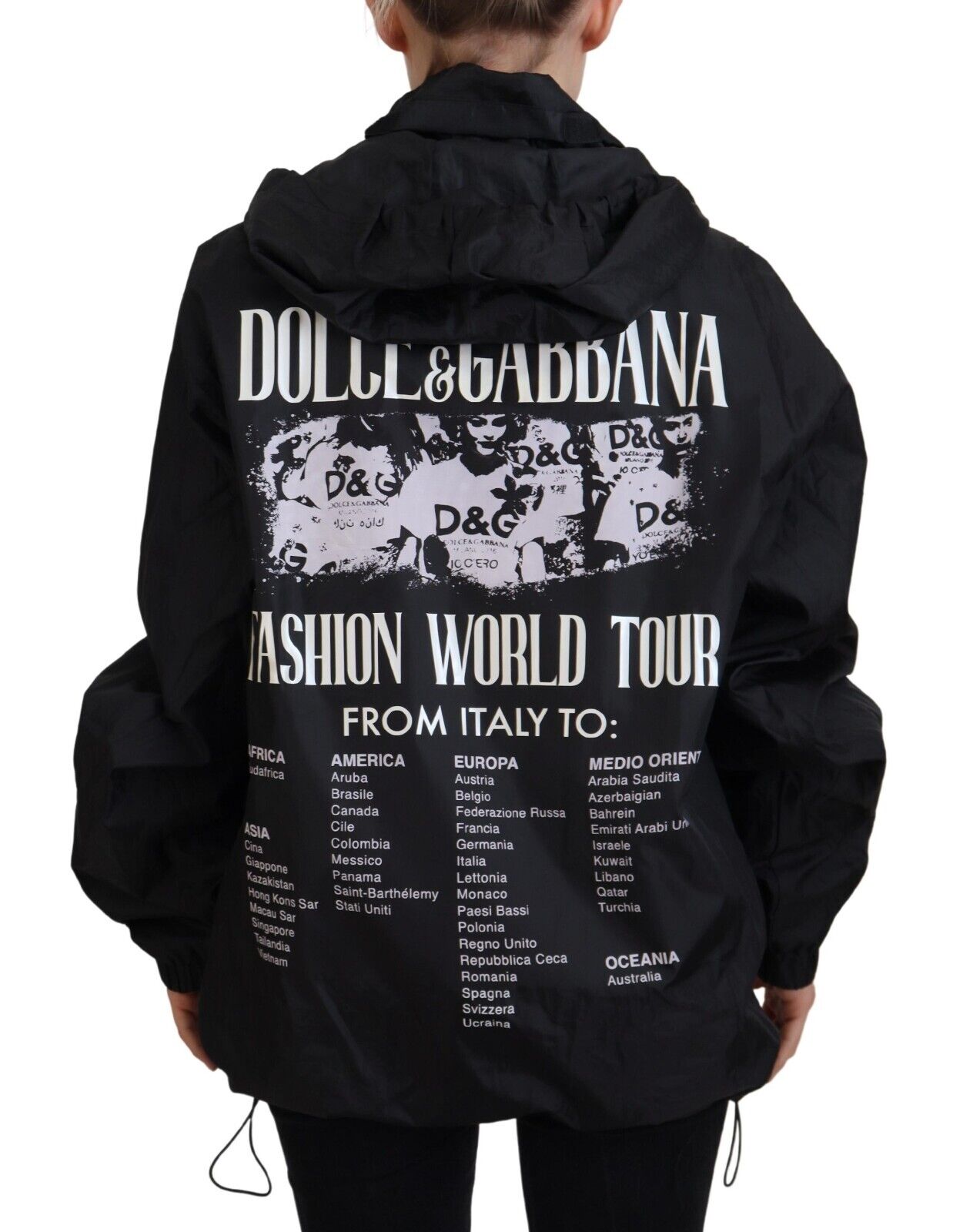Dolce & Gabbana Black Printed Nylon Hooded Bomber Jacket - DEA STILOSA MILANO
