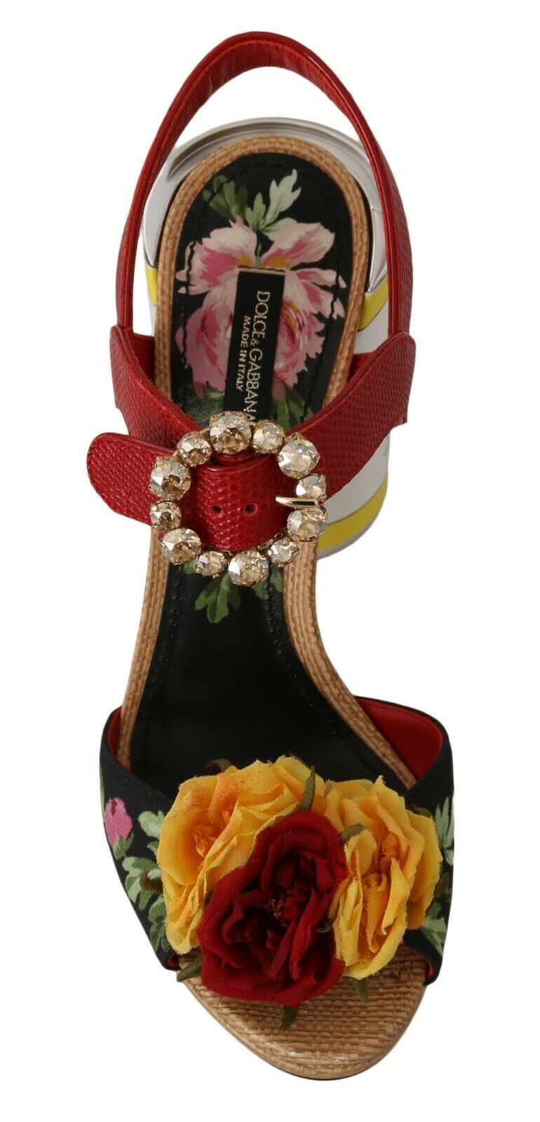 Dolce & Gabbana Multicolor Floral-Embellished Cylindrical Heels AMORE Sandals - DEA STILOSA MILANO