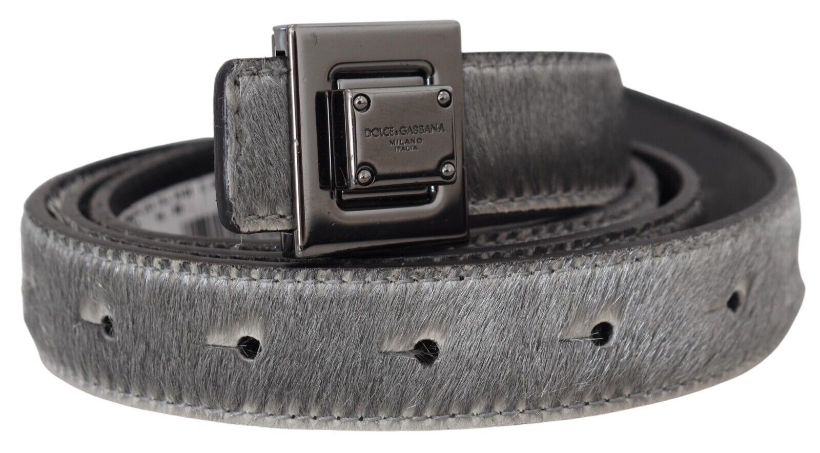 Dolce & Gabbana Silver Leather Tone Square Metal Buckle - DEA STILOSA MILANO