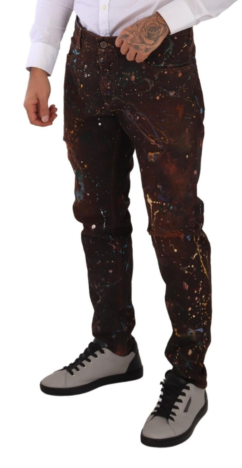 Dolce & Gabbana Brown Splash Color Cotton Regular Denim Jeans - DEA STILOSA MILANO