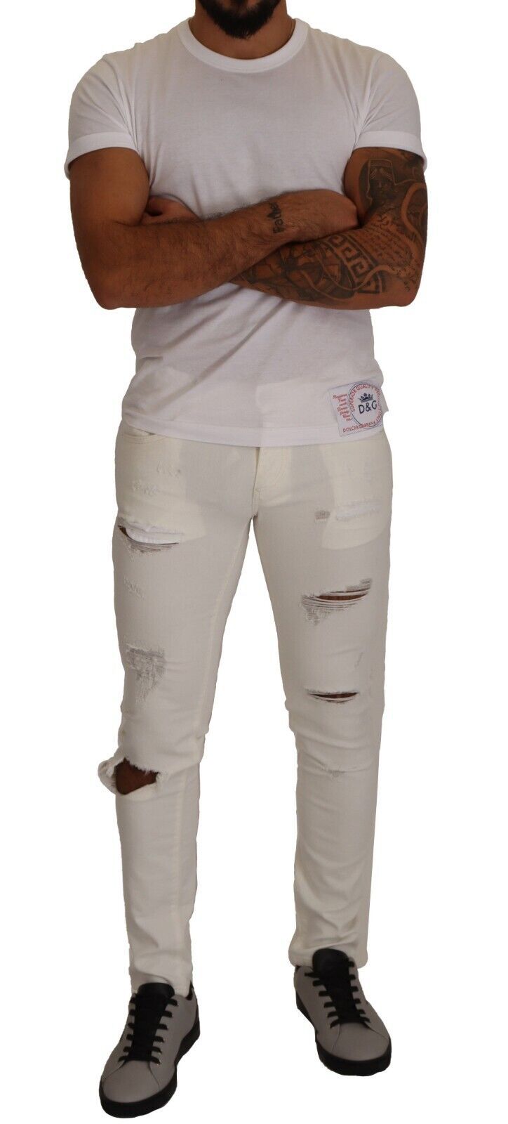 Dolce & Gabbana White Tattered Skinny Cotton Men Denim Jeans - DEA STILOSA MILANO