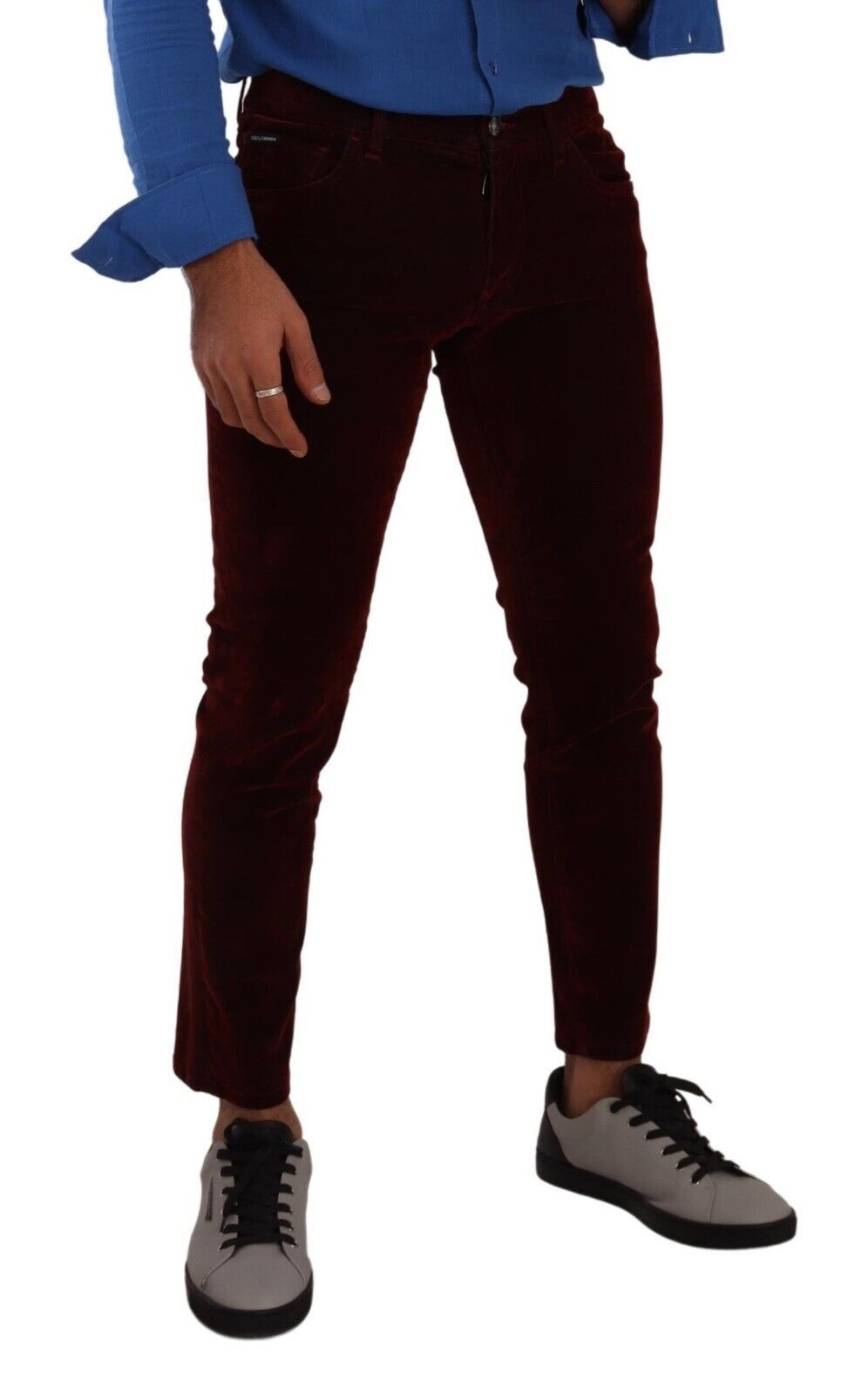 Dolce & Gabbana Dark Red Cotton Velvet Skinny Men Denim Jeans - DEA STILOSA MILANO