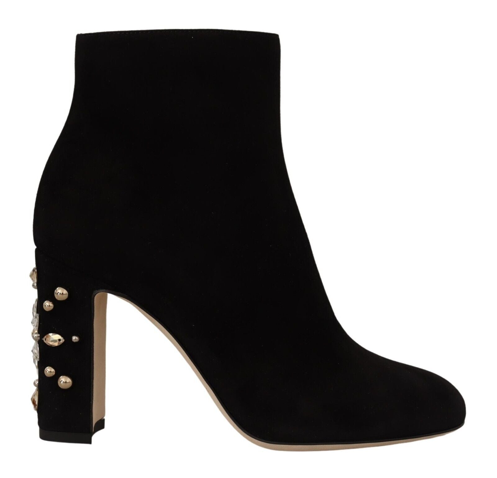 Dolce & Gabbana Black Suede Leather Crystal Heels Boots Shoes - DEA STILOSA MILANO