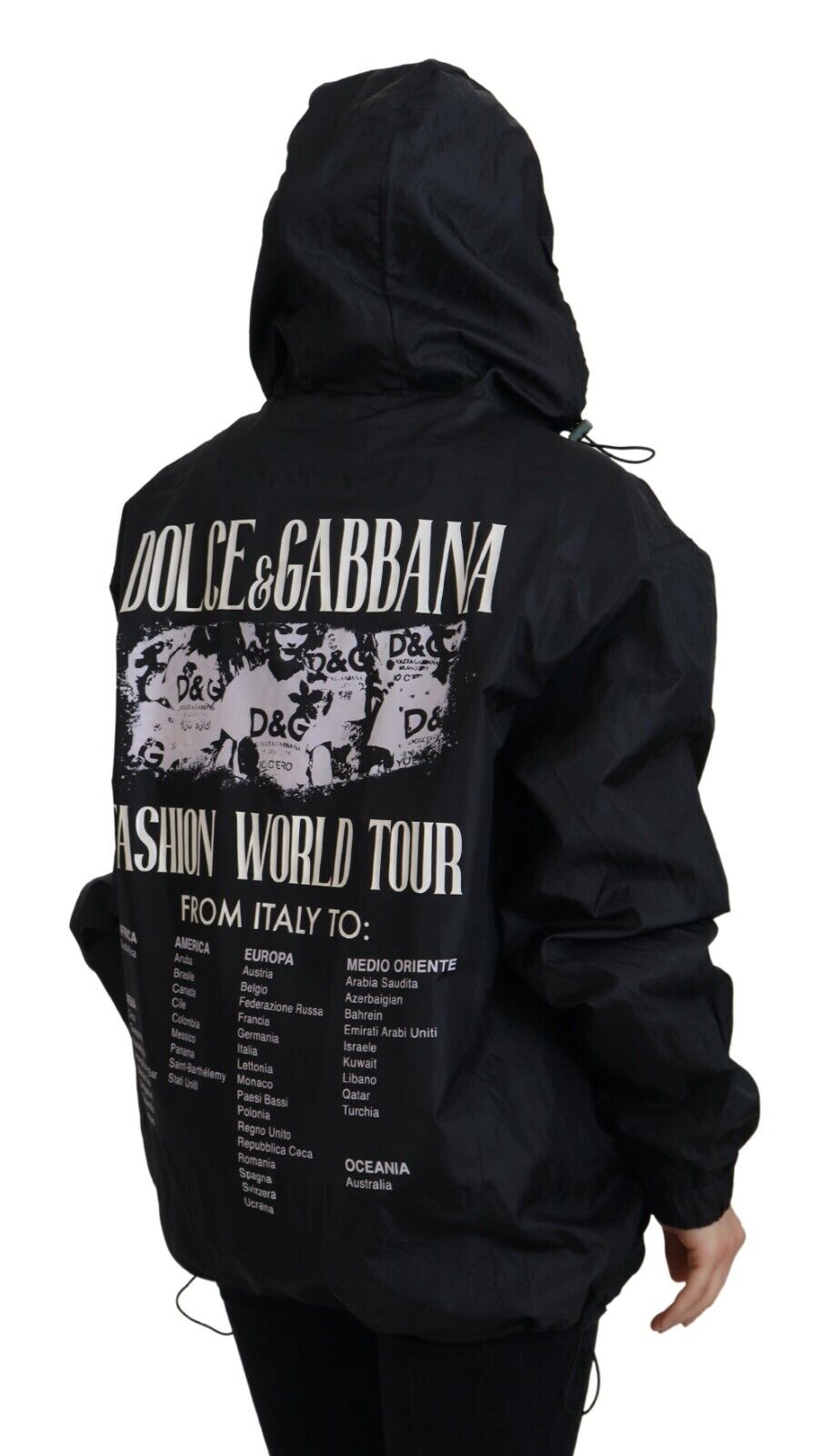 Dolce & Gabbana Black Printed Nylon Hooded Bomber Jacket - DEA STILOSA MILANO