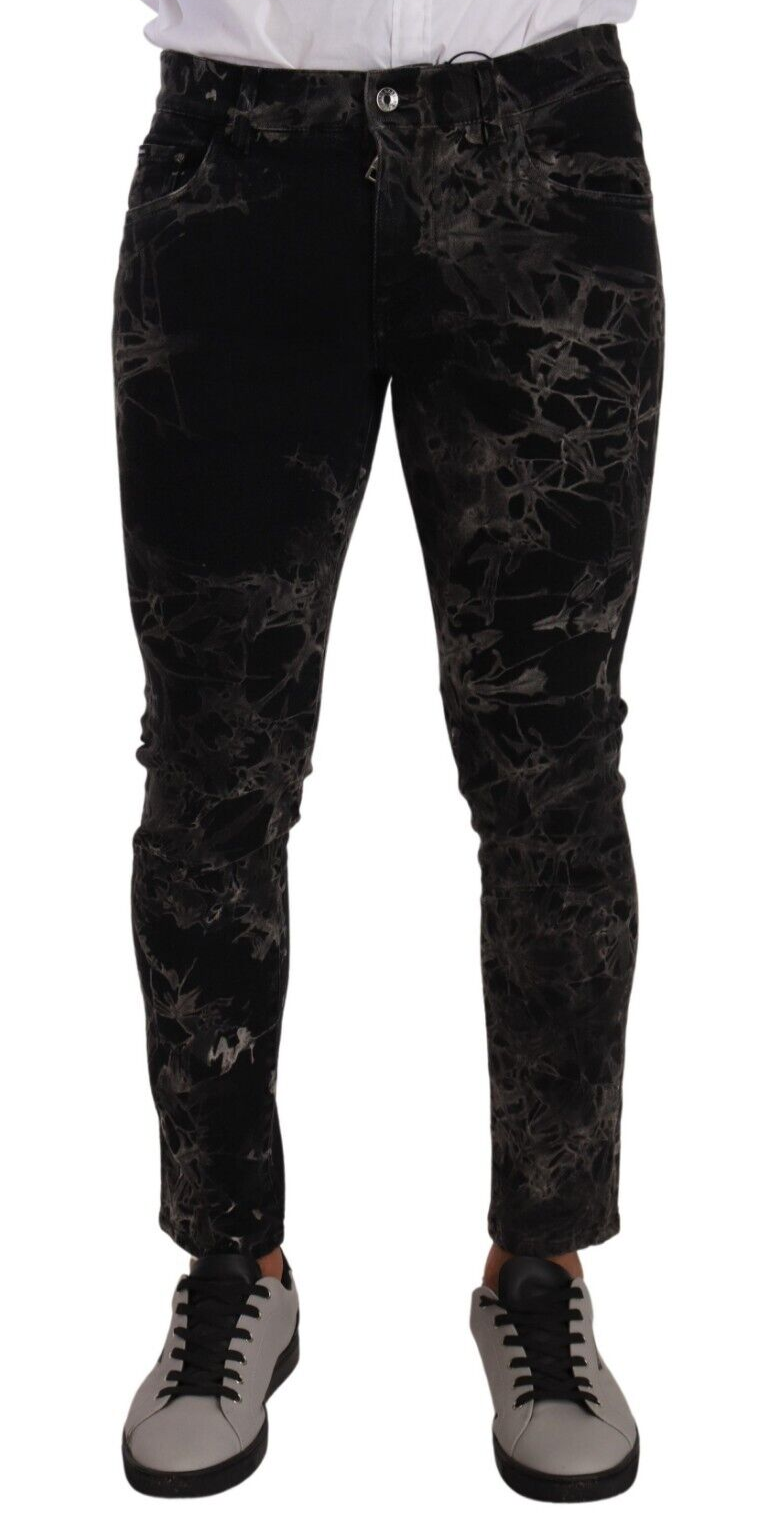 Dolce & Gabbana Black Patterned Skinny Slim Fit Jeans - DEA STILOSA MILANO