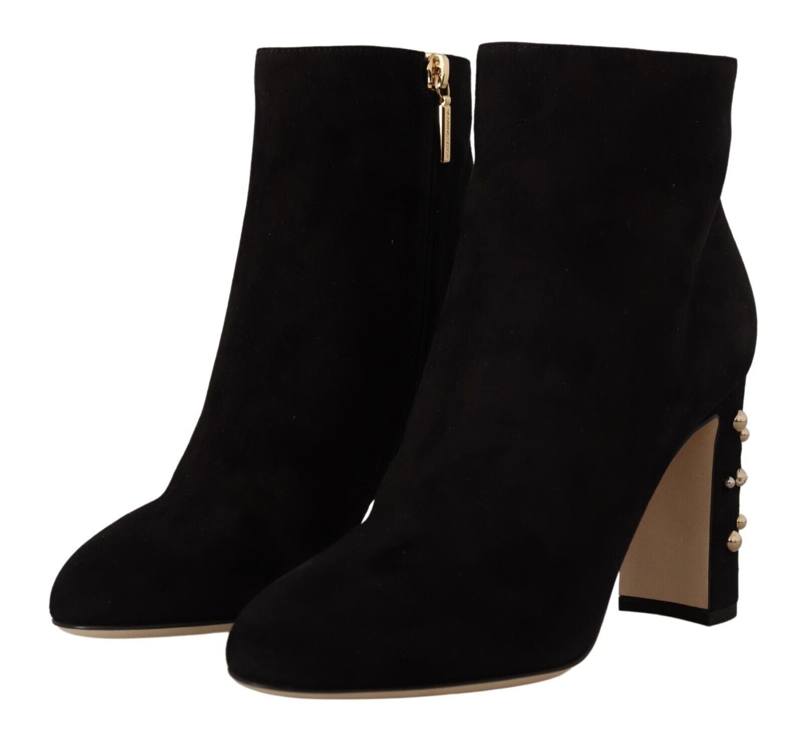 Dolce & Gabbana Black Suede Leather Crystal Heels Boots Shoes - DEA STILOSA MILANO