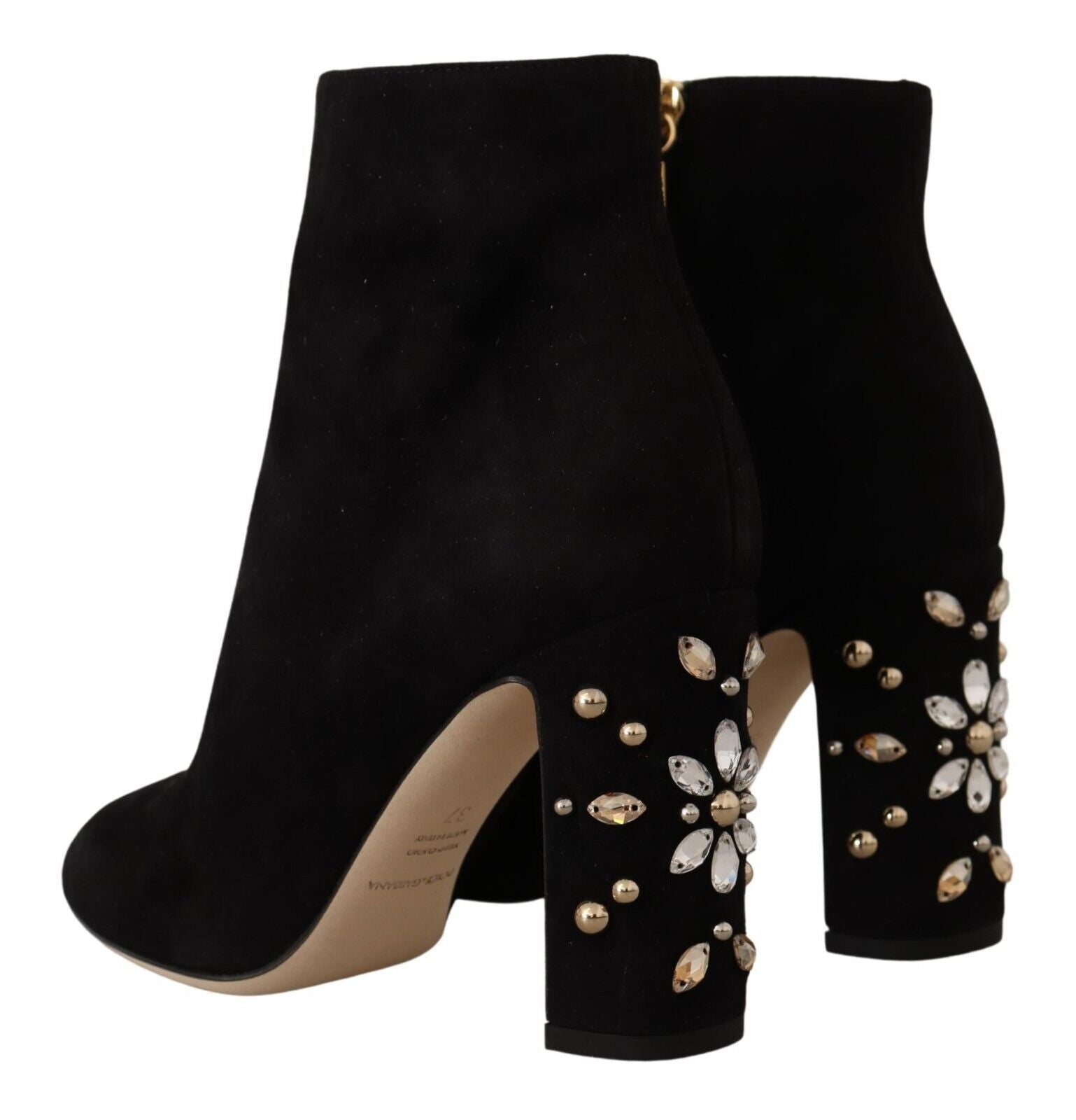 Dolce & Gabbana Black Suede Leather Crystal Heels Boots Shoes - DEA STILOSA MILANO