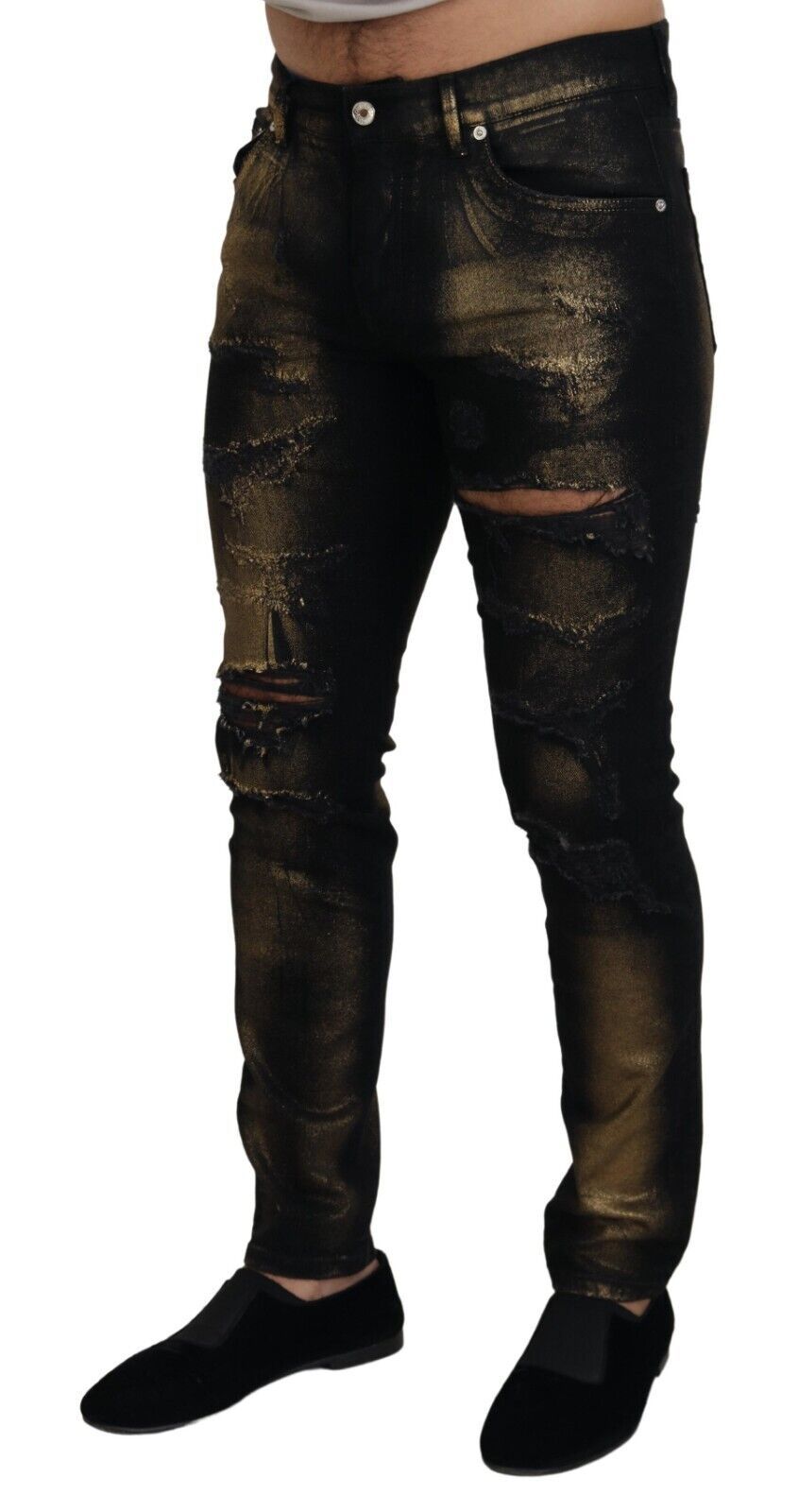 Dolce & Gabbana Black Gold Dusting Cotton Casual Denim Jeans - DEA STILOSA MILANO