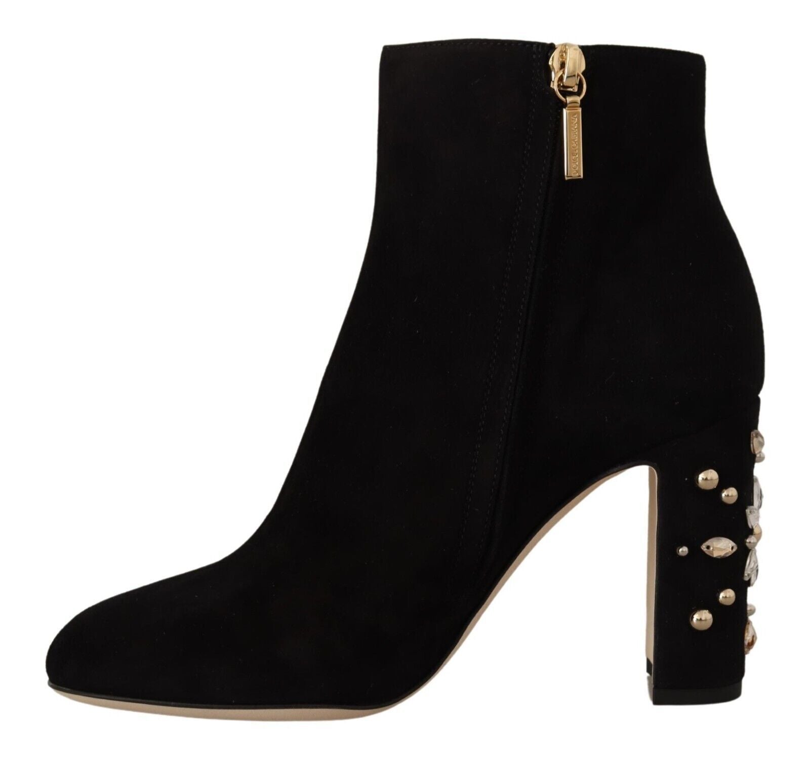 Dolce & Gabbana Black Suede Leather Crystal Heels Boots Shoes - DEA STILOSA MILANO
