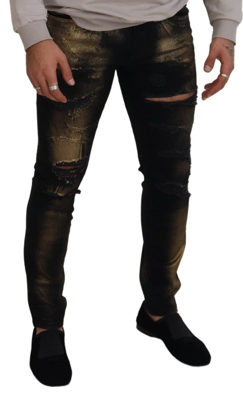 Dolce & Gabbana Black Gold Dusting Cotton Casual Denim Jeans - DEA STILOSA MILANO