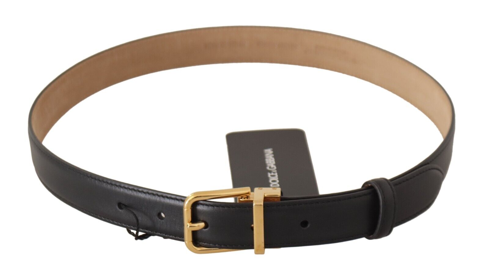 Dolce & Gabbana Black Calf Leather Gold Metal Logo Waist Buckle Belt - DEA STILOSA MILANO