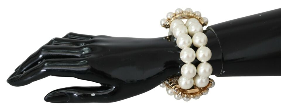Dolce & Gabbana White Faux Pearl Beads Translucent Crystals Bracelet - DEA STILOSA MILANO