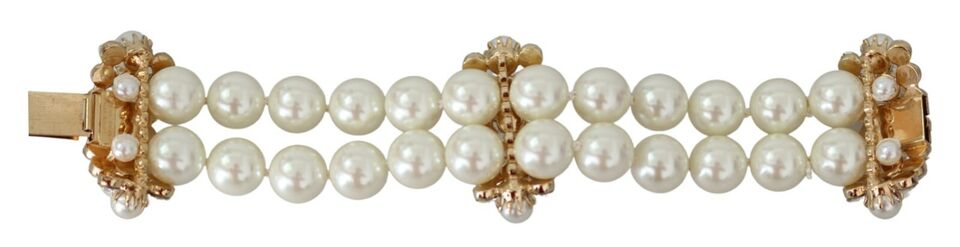 Dolce & Gabbana White Faux Pearl Beads Translucent Crystals Bracelet - DEA STILOSA MILANO