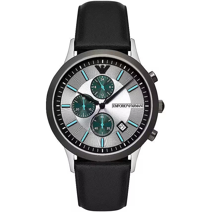Emporio Armani Black Leather and Steel Chronograph Watch - DEA STILOSA MILANO