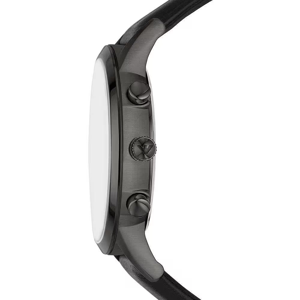 Emporio Armani Black Leather and Steel Chronograph Watch - DEA STILOSA MILANO