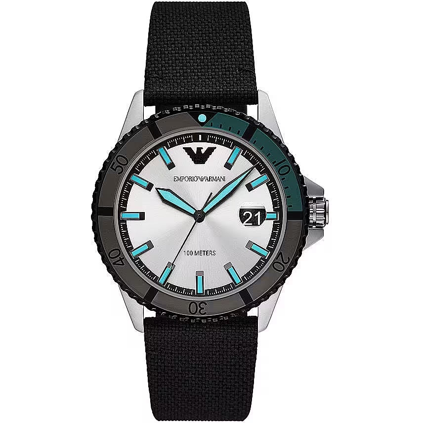 Emporio Armani Black Silver Fabric and Steel Quartz Watch - DEA STILOSA MILANO