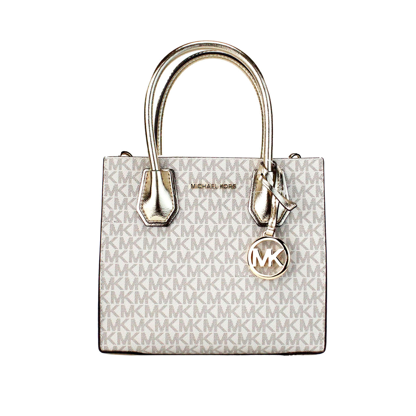 Michael Kors Mercer Medium Pale Gold Signature PVC Messenger Crossbody Bag - DEA STILOSA MILANO