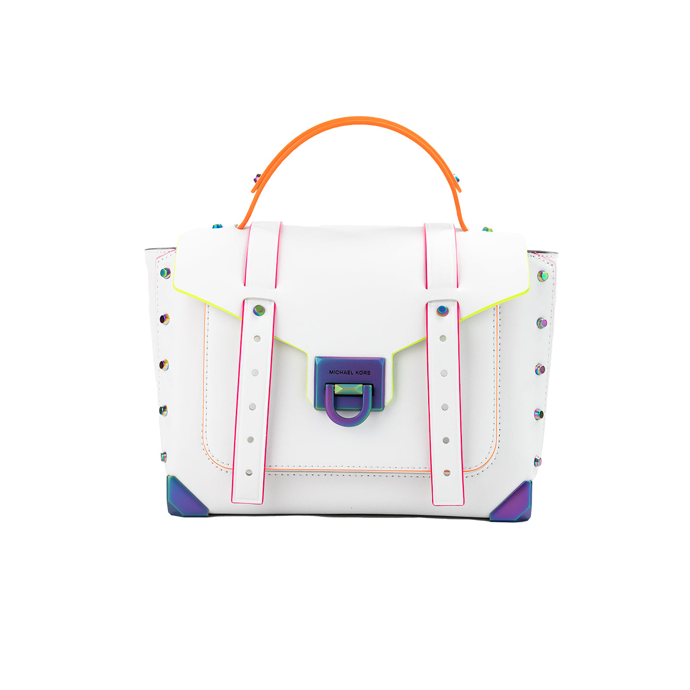 Michael Kors Manhattan Optic White Contrast Trim Leather Top Handle Satchel Bag - DEA STILOSA MILANO
