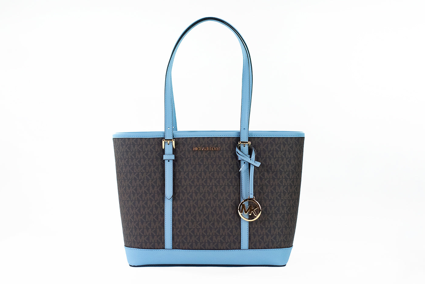Michael Kors Jet Set Travel Small Pale Blue Brown PVC Shoulder Tote Bag Purse - DEA STILOSA MILANO