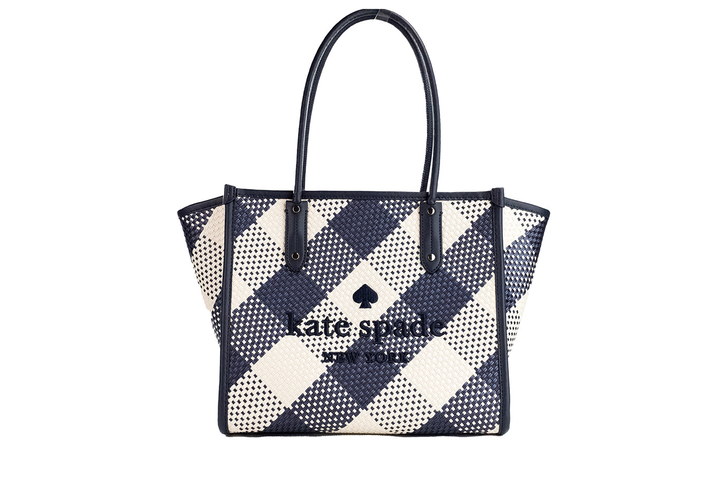 Kate Spade Ella Gingham Blazer Blue Oversized Woven Shoulder Tote Bag Purse - DEA STILOSA MILANO