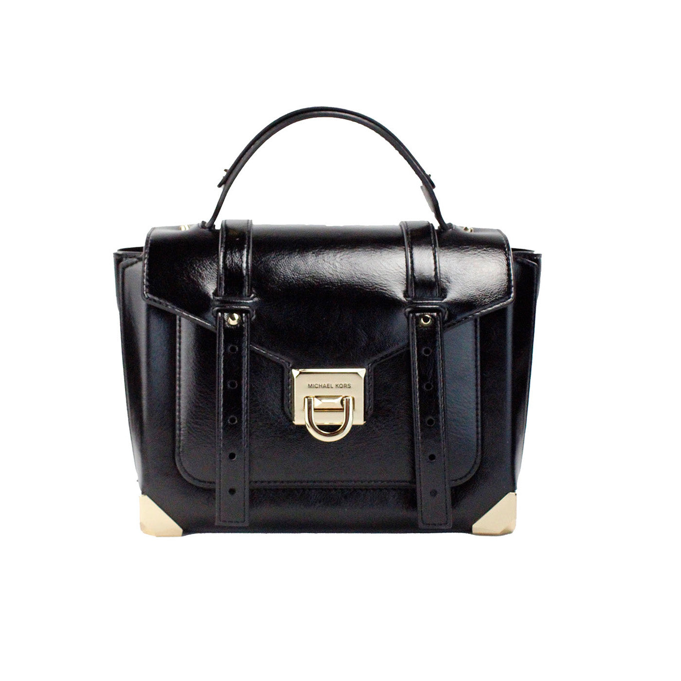 Michael Kors Manhattan Medium Slick Black Leather Top Handle School Satchel Bag - DEA STILOSA MILANO