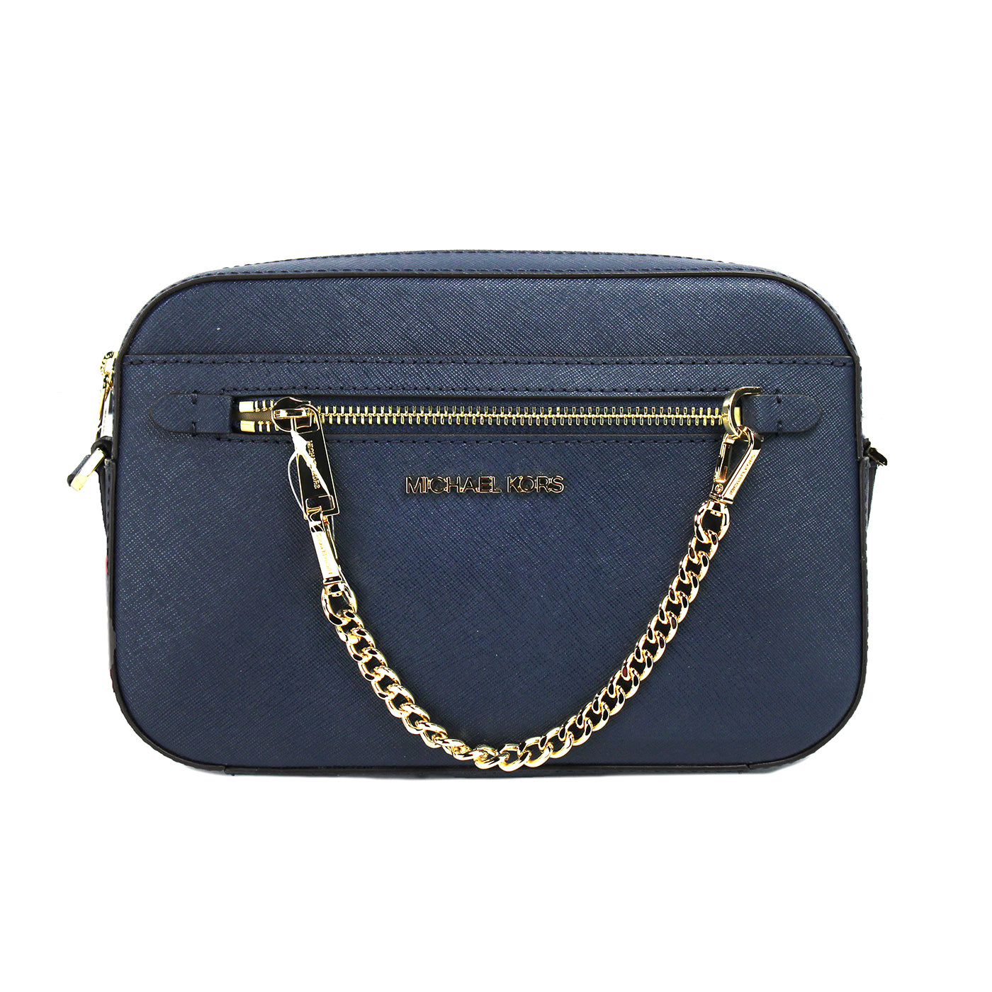 Michael Kors Jet Set Large East West Navy Leather Zip Chain Crossbody Bag Purse - DEA STILOSA MILANO