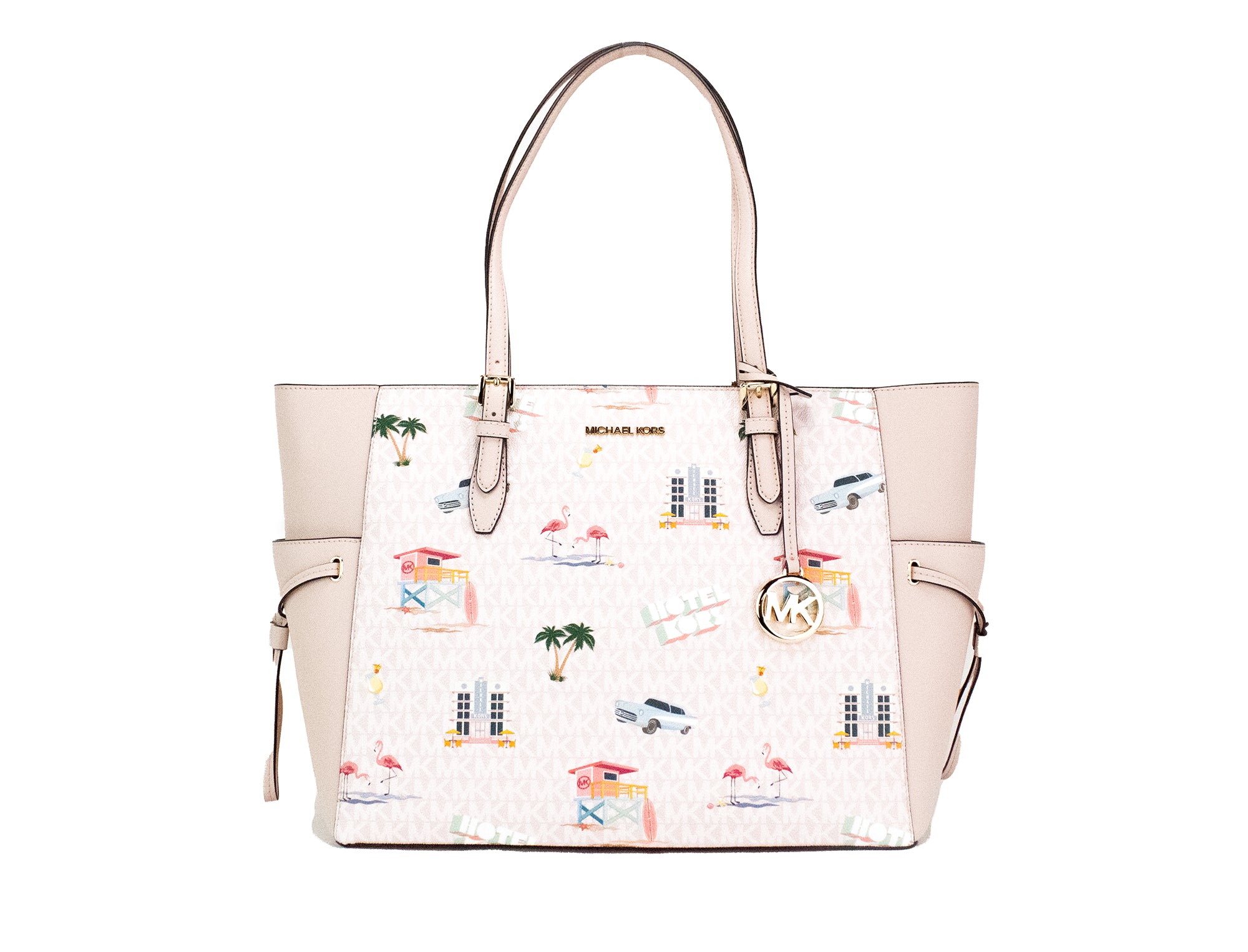 Michael Kors Gilly Large Travel Print Powder Blush Signature PVC Tote Handbag - DEA STILOSA MILANO
