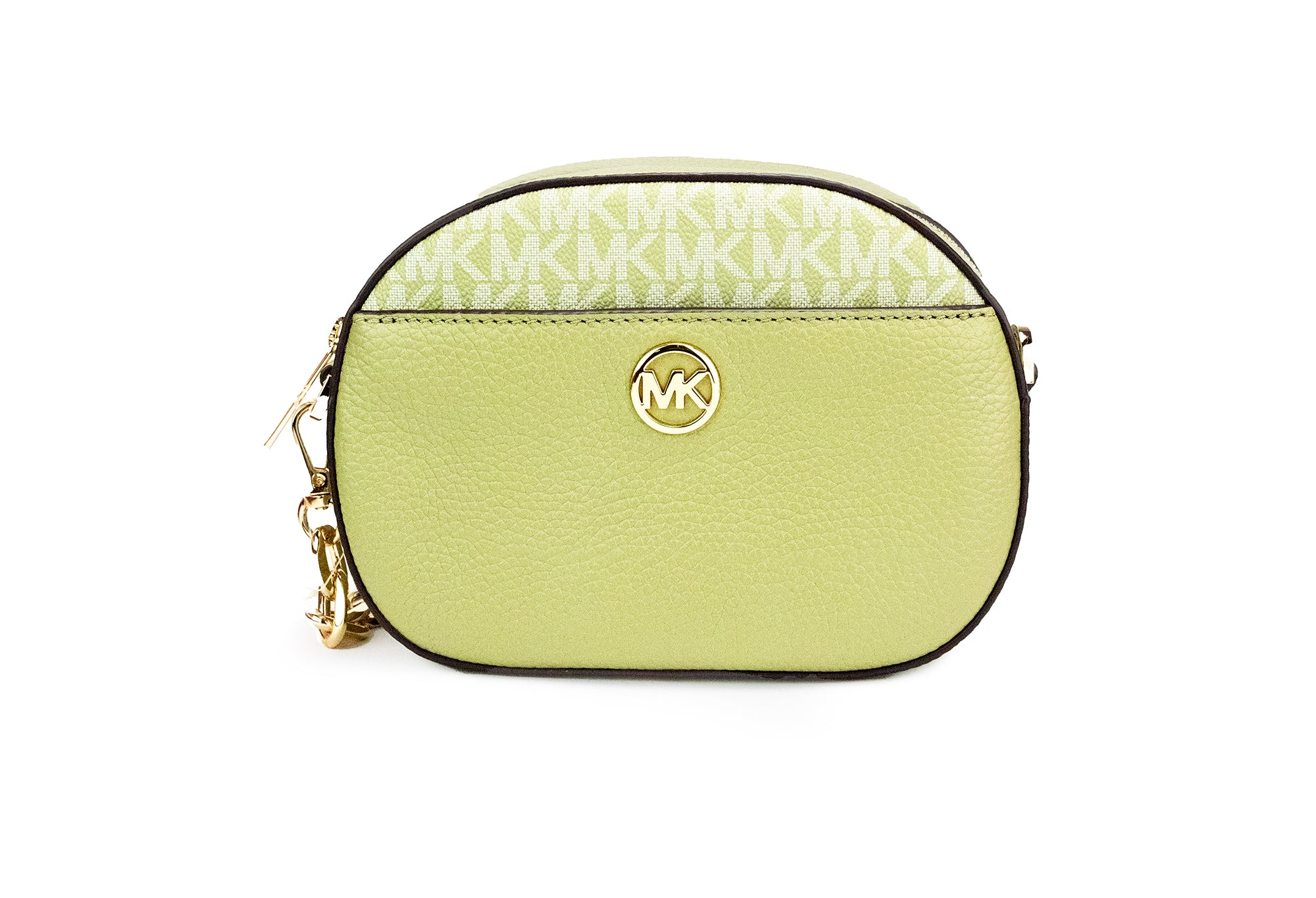 Michael Kors Jet Set Glam Light Sage Leather Front Pocket Oval Crossbody Handbag - DEA STILOSA MILANO