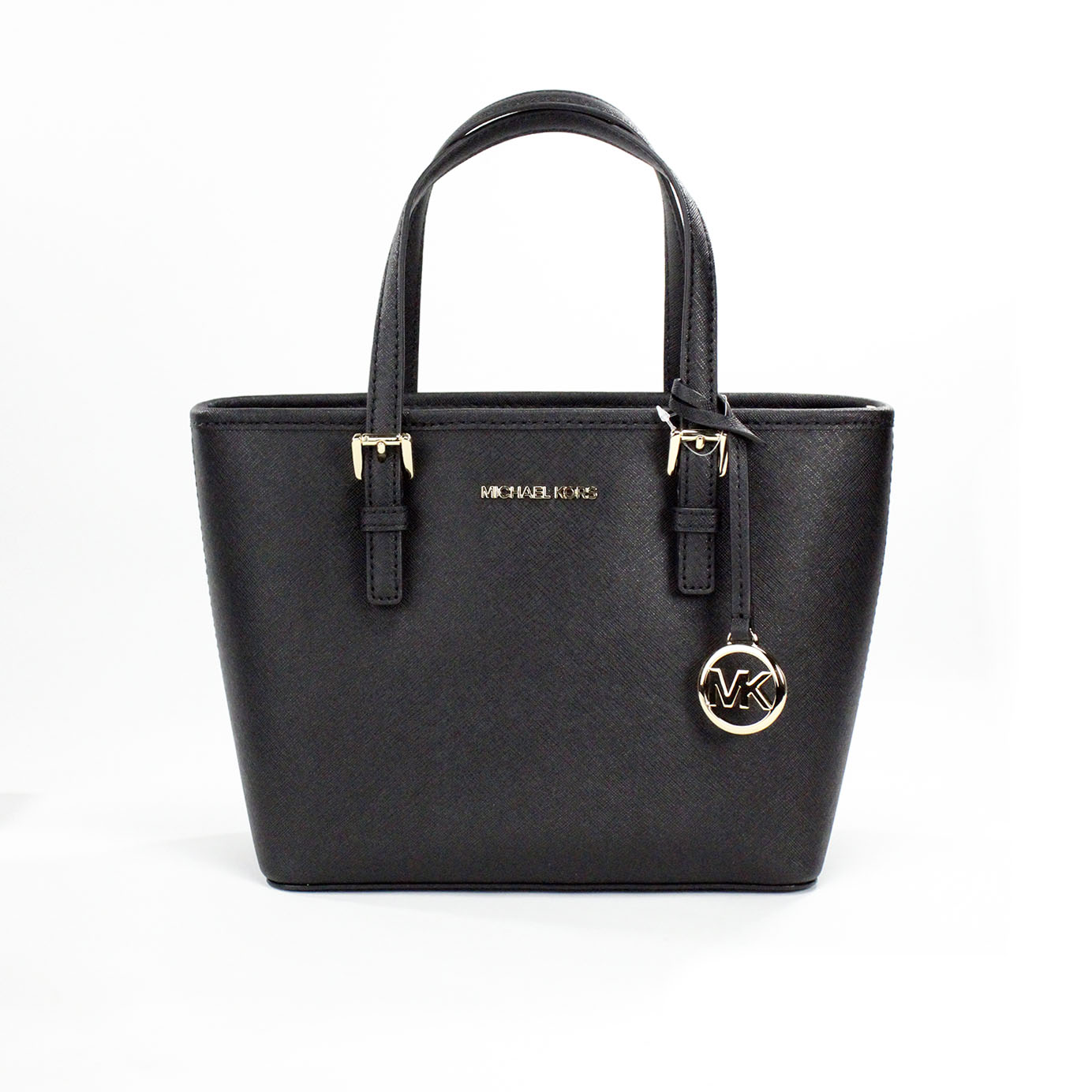 Michael Kors Jet Set Black Saffiano Leather XS Carryall Top Zip Tote Bag Purse - DEA STILOSA MILANO