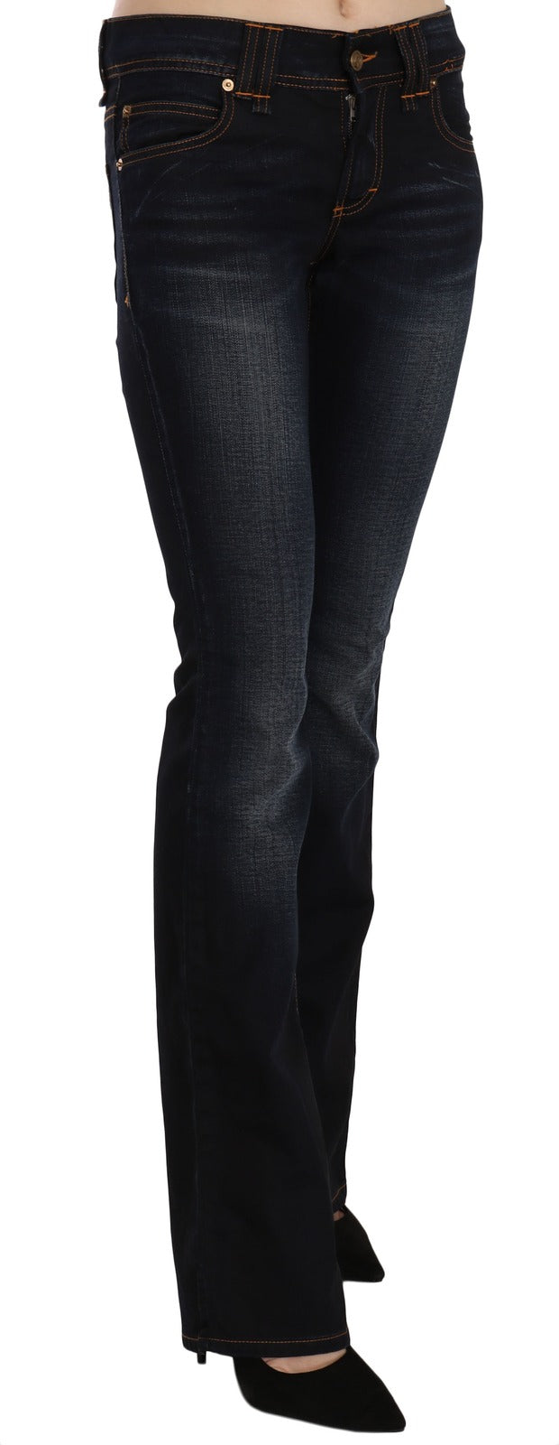 Experience the exquisite craftsmanship of John Galliano's blue washed boot cut jeans, a luxurious blend of comfort and elegance for the discerning fashion connoisseur.
