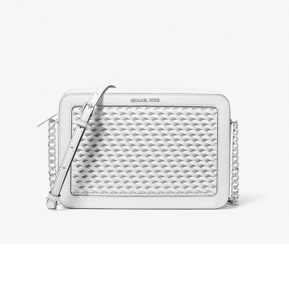 Michael Kors white fur shoulder bag front view