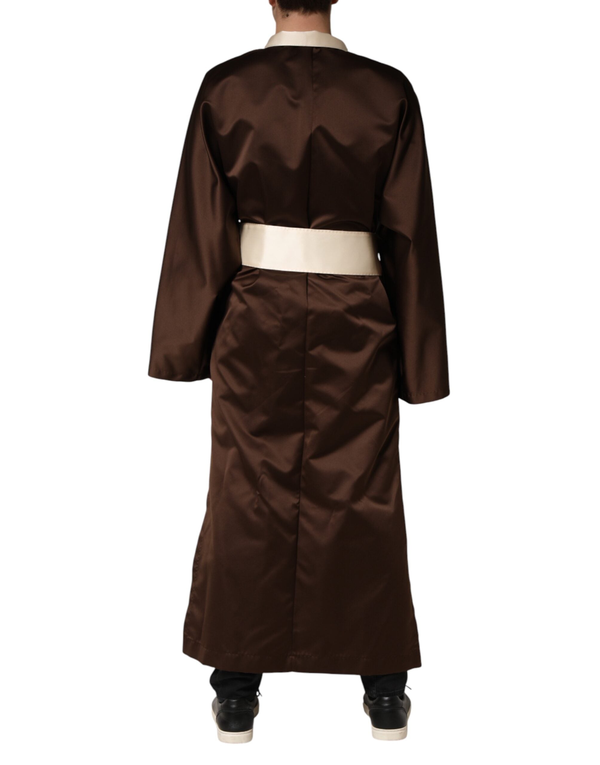 Dolce & Gabbana Brown Cream Lounge Belted Bathrobe Jacket - Artisanal Luxury