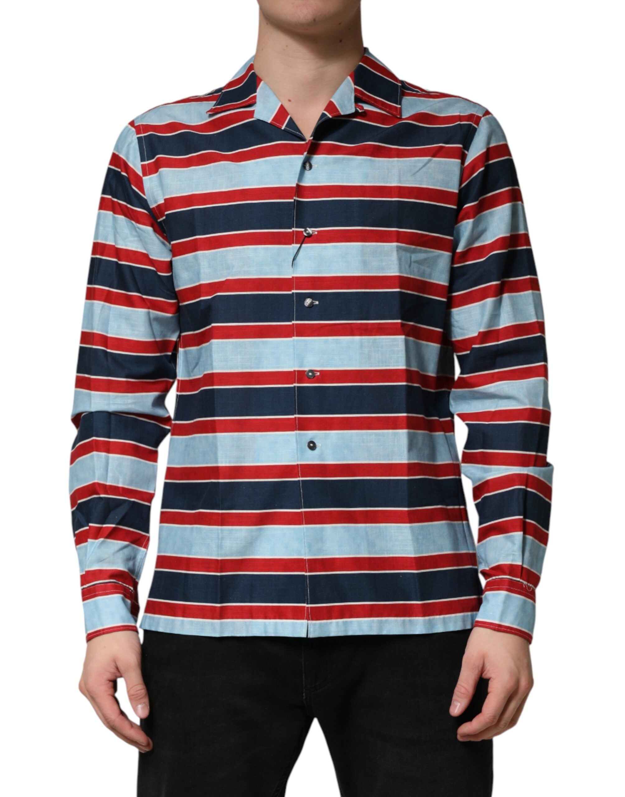 Discover the Dolce & Gabbana Multicolor Stripes Cotton Men Button Down Shirt, a masterpiece of Italian craftsmanship that embodies refined luxury and timeless elegance.