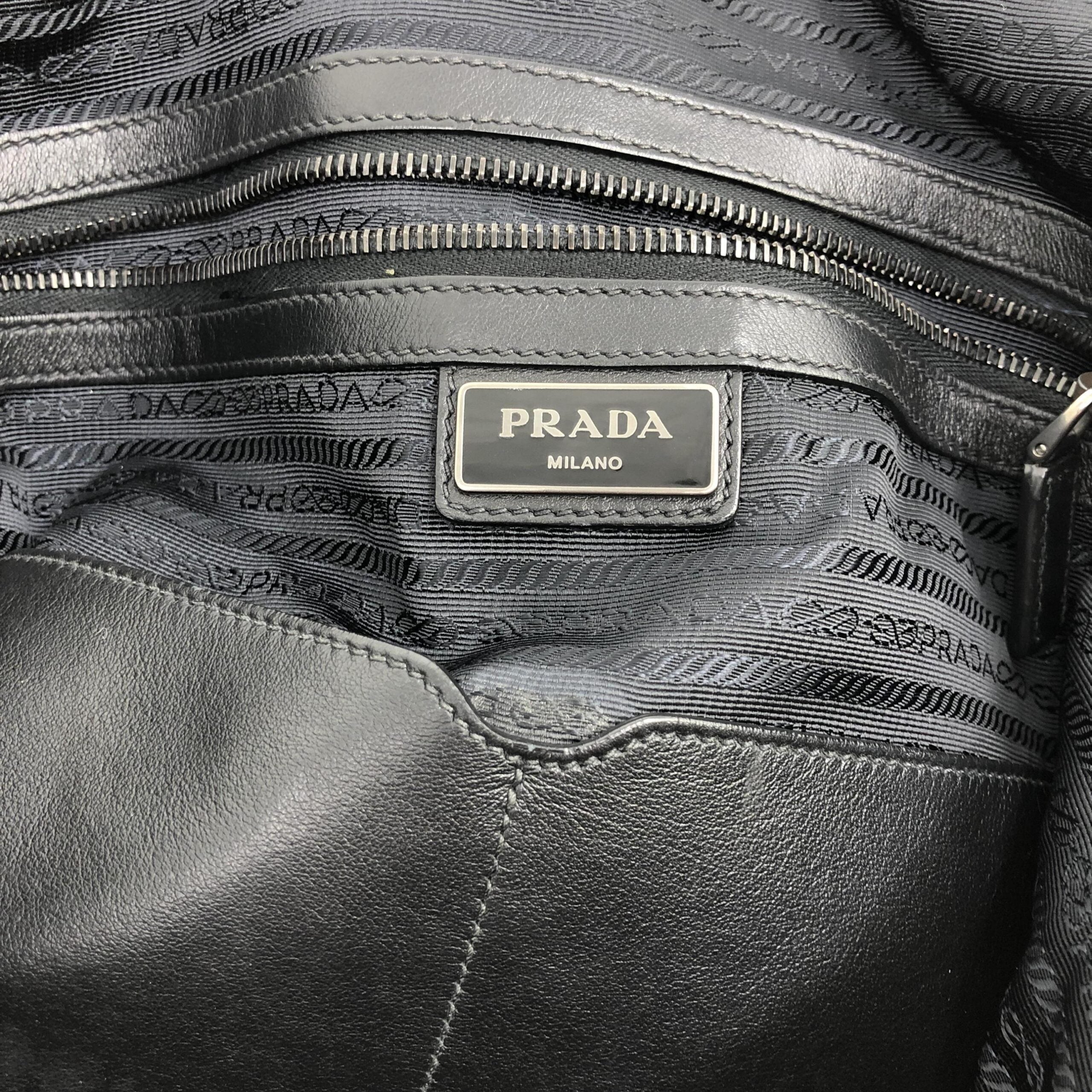 Prada Black Leather Drawstring Backpack