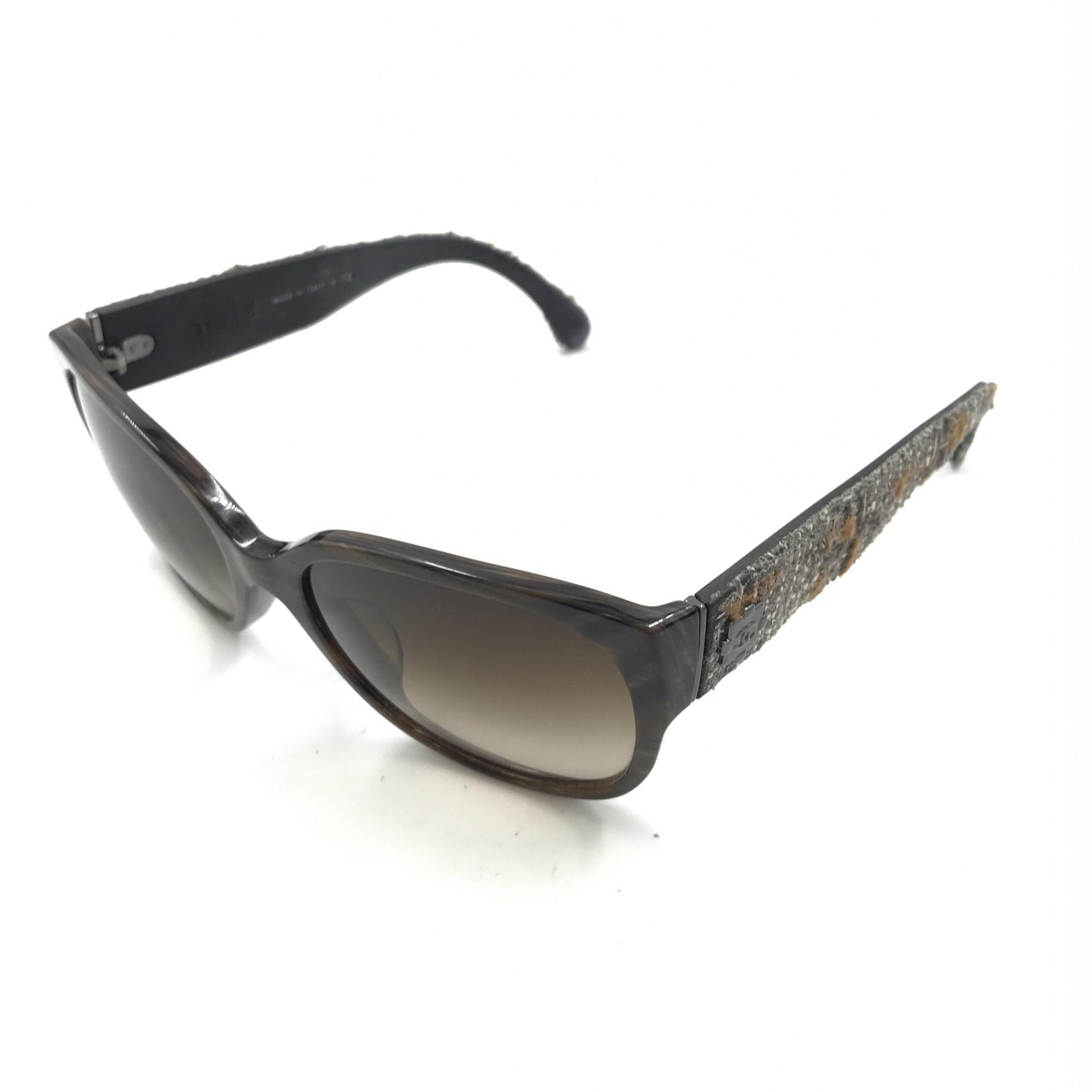 Chanel Brown Frame With Tweed Accents Sunglasses